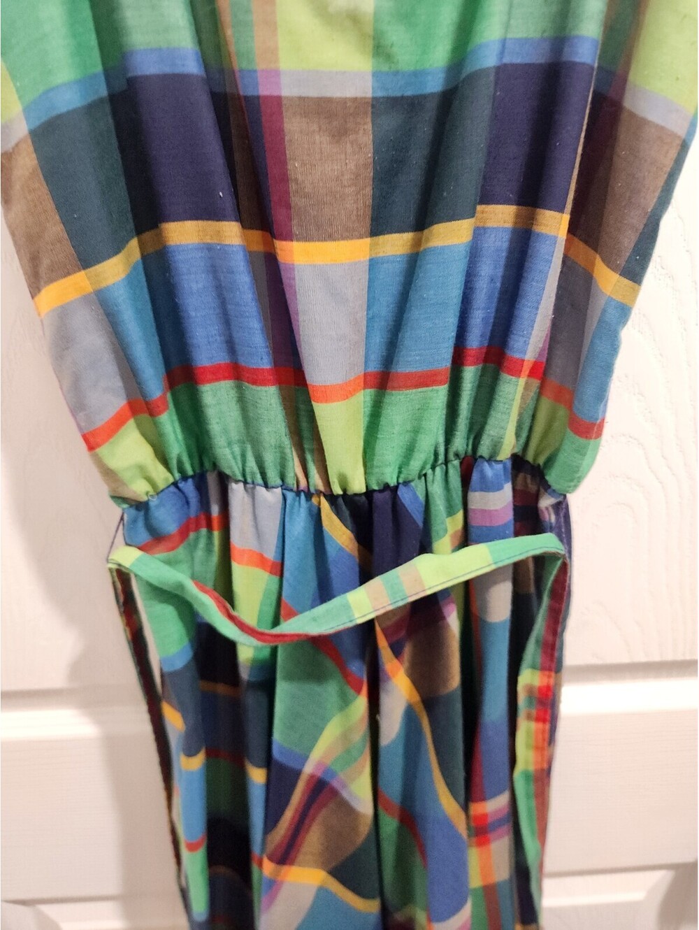 Vtg Hand Tailored Women’s S Plaid Square Neck Sleeveless A-Line Midi Dress - Picture 4 of 9